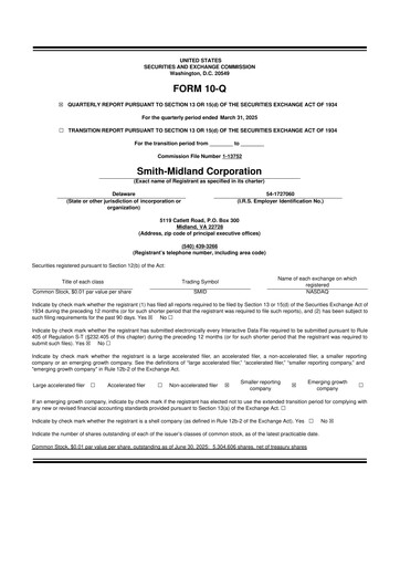Thumbnail Smith-Midland Corporation 10-Q Quarterly Report FY2025 