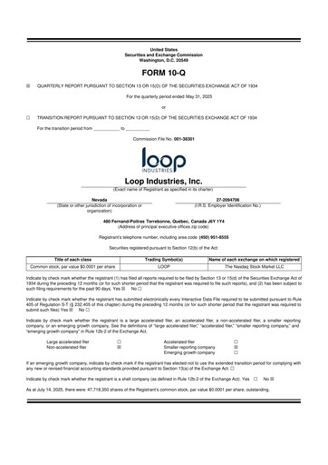 Miniature Loop Industries
 10-Q Rapport trimestriel  