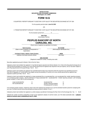 Vorschaubild Peoples Bancorp of North Carolina 10-Q Quartalsbericht 2025 