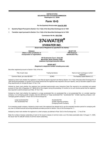 Miniature 374Water 10-Q Rapport trimestriel 2025 