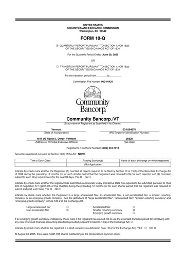 Thumbnail Community Bancorp 10-Q Quarterly Report FY2025 