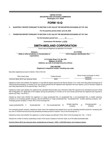 Thumbnail Smith-Midland Corporation 10-Q Quarterly Report FY2025 