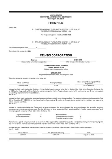 Thumbnail Cel-Sci

 10-Q Quarterly Report FY2025 