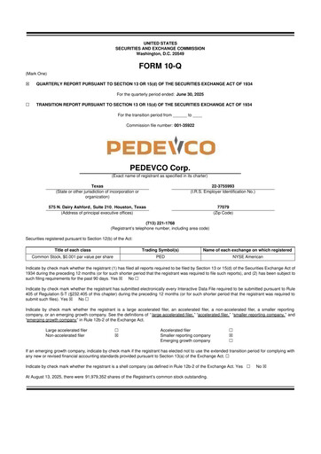 Thumbnail PEDEVCO
 10-Q Quarterly Report FY2025 