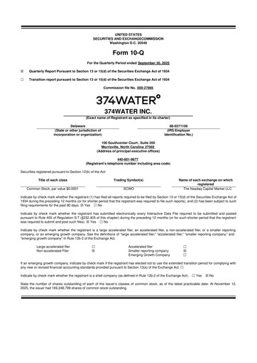 Miniature 374Water 10-Q Rapport trimestriel 2025 