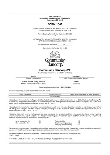 Thumbnail Community Bancorp 10-Q Quarterly Report FY2025 