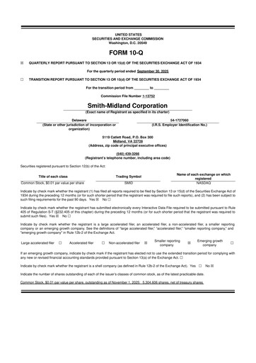 Thumbnail Smith-Midland Corporation 10-Q Quarterly Report FY2025 