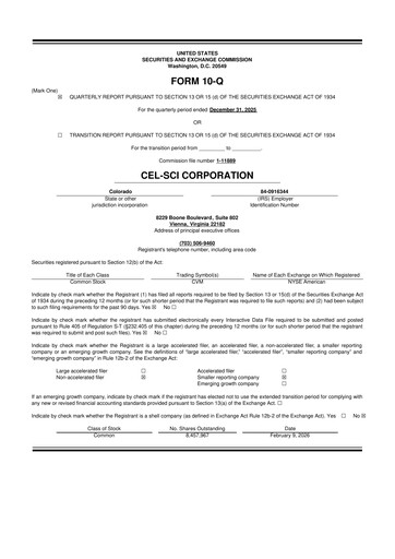 Thumbnail Cel-Sci

 10-Q Quarterly Report FY2026 