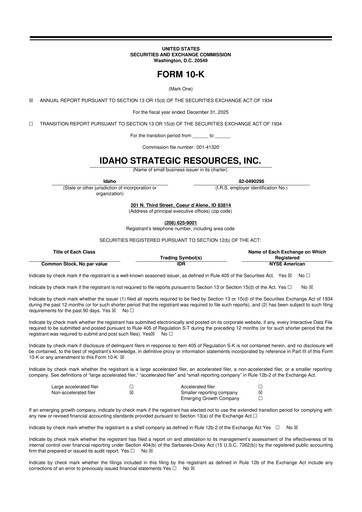 Thumbnail Idaho Strategic Resources 10-K Annual Report 2025