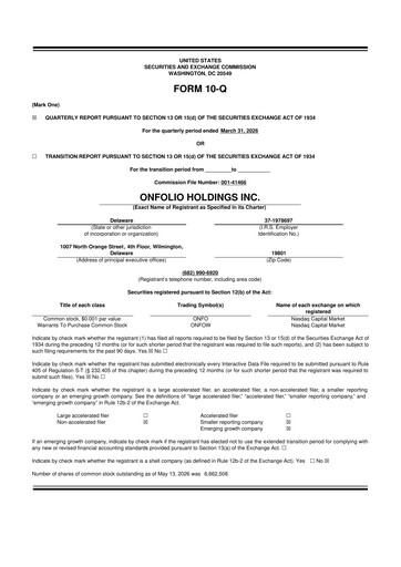 Miniature Onfolio Holdings 10-Q Rapport trimestriel  