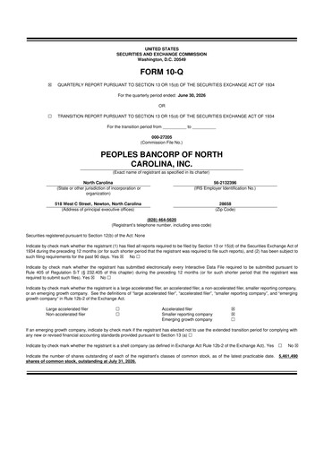 Thumbnail Peoples Bancorp of North Carolina 10-Q Quarterly Report FY2026 