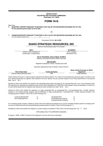Thumbnail Idaho Strategic Resources 10-Q Quarterly Report FY2026 