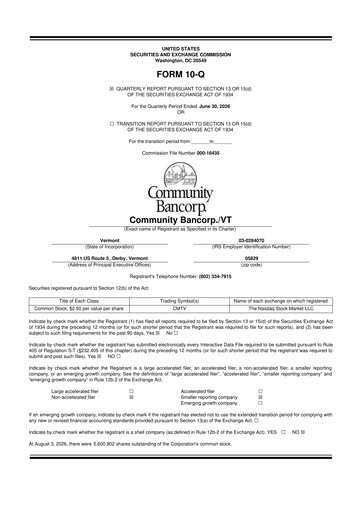 Thumbnail Community Bancorp 10-Q Quarterly Report FY2026 
