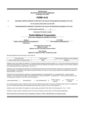Thumbnail Smith-Midland Corporation 10-Q Quarterly Report FY2026 