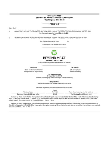 Miniature Beyond Meat 10-Q Rapport trimestriel 2019 