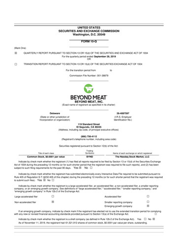 Miniature Beyond Meat 10-Q Rapport trimestriel 2019 