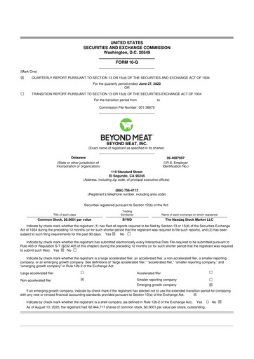 Miniature Beyond Meat 10-Q Rapport trimestriel 2020 