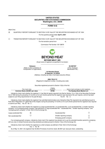 Miniature Beyond Meat 10-Q Rapport trimestriel 2021 