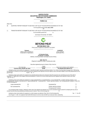 Miniature Beyond Meat 10-Q Rapport trimestriel 2021 