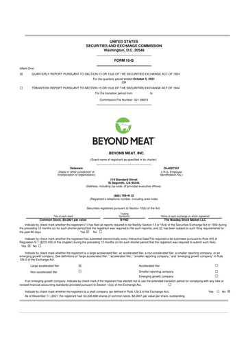 Miniature Beyond Meat 10-Q Rapport trimestriel 2021 