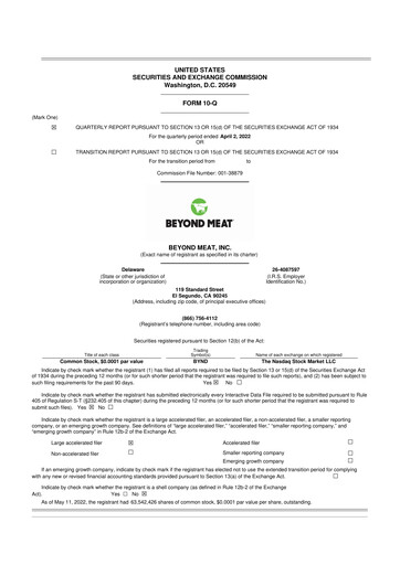 Miniature Beyond Meat 10-Q Rapport trimestriel 2022 