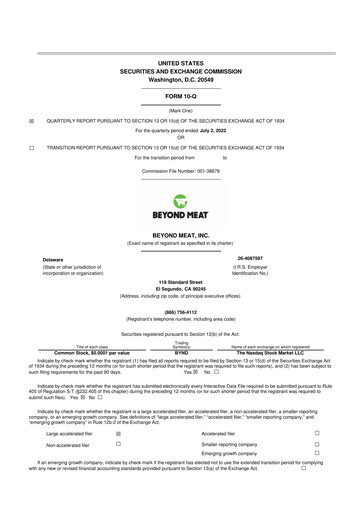 Miniature Beyond Meat 10-Q Rapport trimestriel 2022 