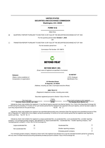 Miniature Beyond Meat 10-Q Rapport trimestriel 2022 