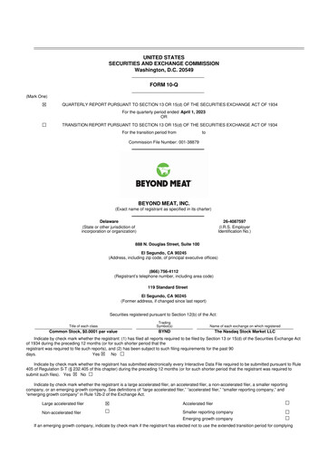 Miniature Beyond Meat 10-Q Rapport trimestriel 2023 