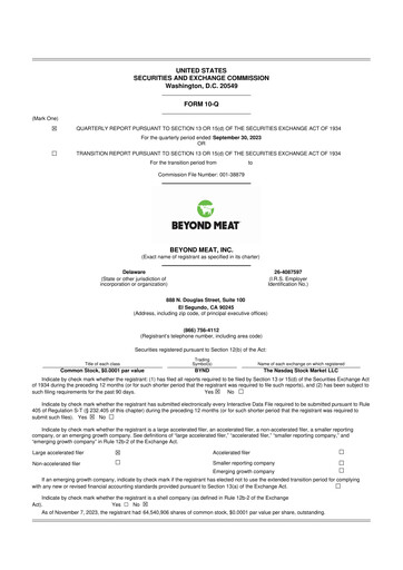 Miniature Beyond Meat 10-Q Rapport trimestriel 2023 