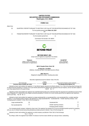 Miniature Beyond Meat 10-Q Rapport trimestriel 2024 