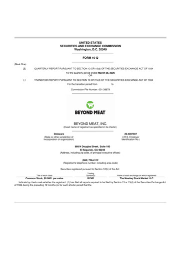 Miniature Beyond Meat 10-Q Rapport trimestriel  