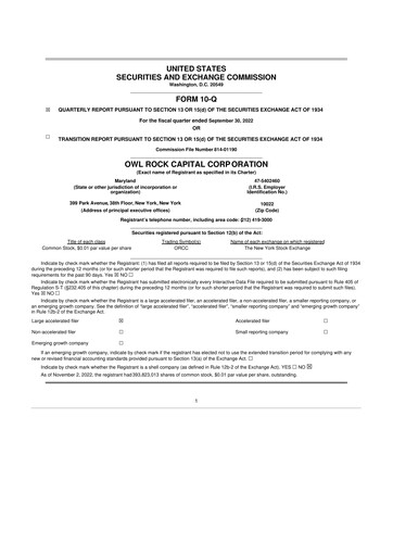 Thumbnail Blue Owl Capital Corporation 10-Q Quarterly Report FY2022 