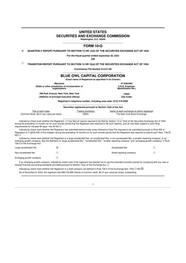 Thumbnail Blue Owl Capital Corporation 10-Q Quarterly Report FY 
