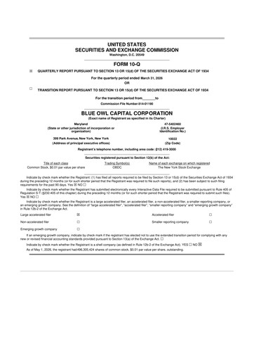 Thumbnail Blue Owl Capital Corporation 10-Q Quarterly Report FY 