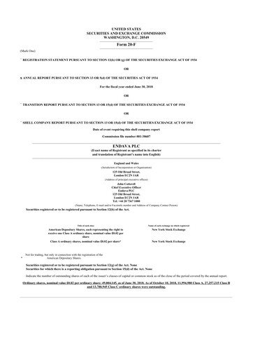 Thumbnail Endava 20-F Annual Report 2018