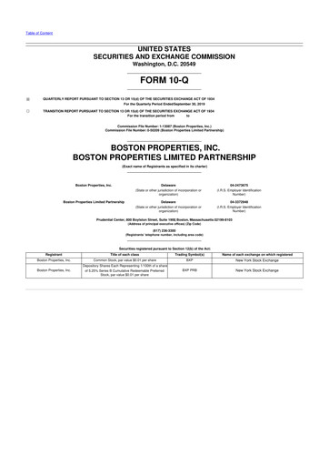 Thumbnail BXP, Inc.
 10-Q Quarterly Report FY 