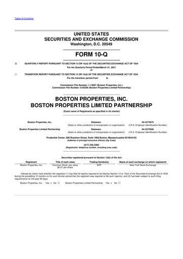 Thumbnail BXP, Inc.
 10-Q Quarterly Report FY 