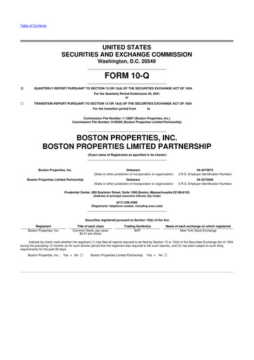 Thumbnail BXP, Inc.
 10-Q Quarterly Report FY 