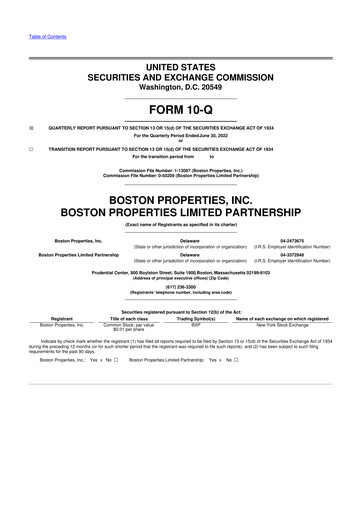 Thumbnail BXP, Inc.
 10-Q Quarterly Report FY 