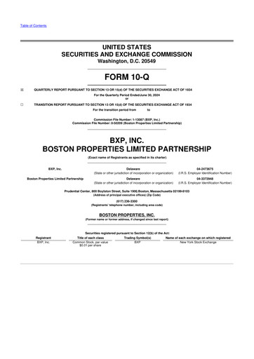 Thumbnail BXP, Inc.
 10-Q Quarterly Report FY 