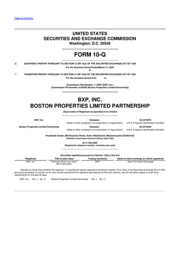 Thumbnail BXP, Inc.
 10-Q Quarterly Report FY 