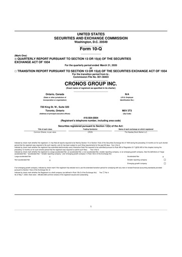 Thumbnail Cronos Group
 10-Q Quarterly Report FY2020 