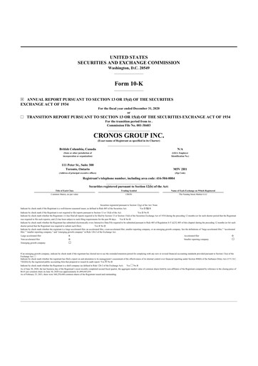 Thumbnail Cronos Group
 10-K Annual Report 2020