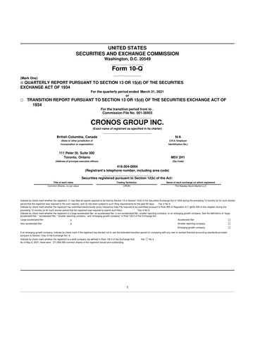 Thumbnail Cronos Group
 10-Q Quarterly Report FY2021 