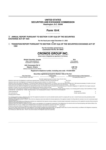 Thumbnail Cronos Group
 10-K Annual Report 2025