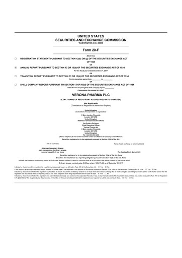 Thumbnail Verona Pharma 20-F Annual Report 2017