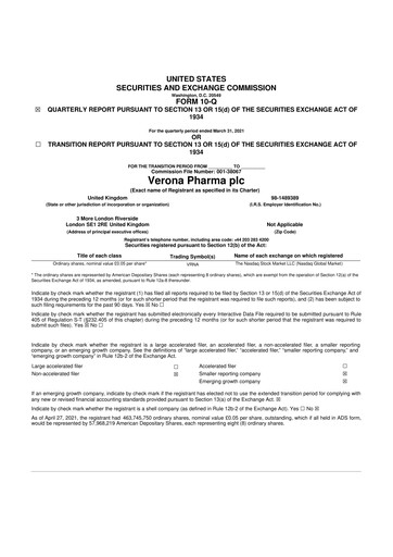 Thumbnail Verona Pharma 10-Q Quarterly Report FY2021 