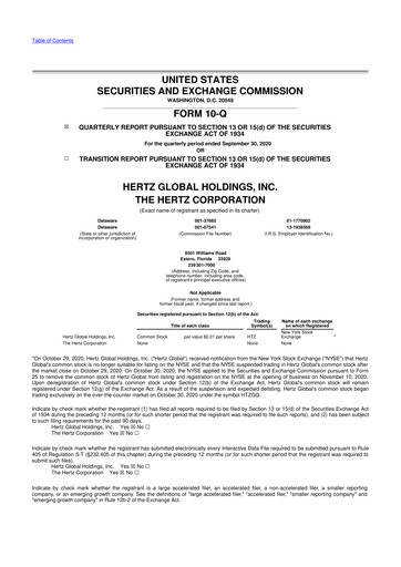 Thumbnail Hertz 10-Q Quarterly Report FY 