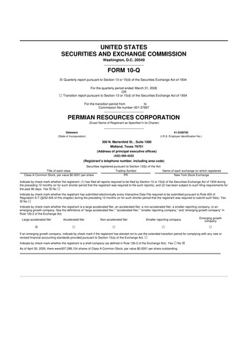 Thumbnail Permian Resources 10-Q Quarterly Report FY 