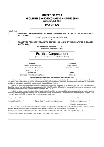 Thumbnail Fortive 10-Q Quarterly Report FY2018 
